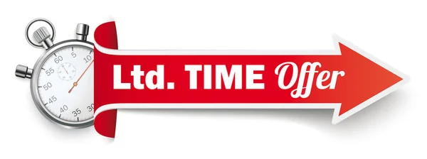 Długie Czerwone Strzałki Stoper Tekst Oferty Time Ltd Białym Tle — Wektor stockowy