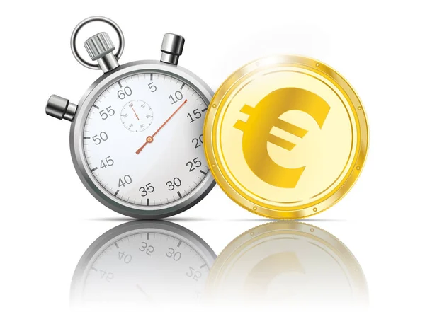 Golden Euro Coin Stopwatch White Background — Stock Vector