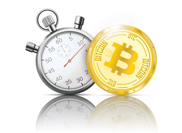 Bitcoin Dorato Con Cronometro Sfondo Bianco — Vettoriale Stock