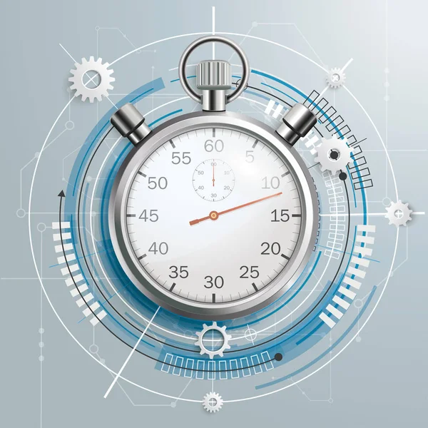 Fütüristik Dişli Çark Kronometre Gri Arka Plan Üzerinde Elektronik Şematik — Stok Vektör