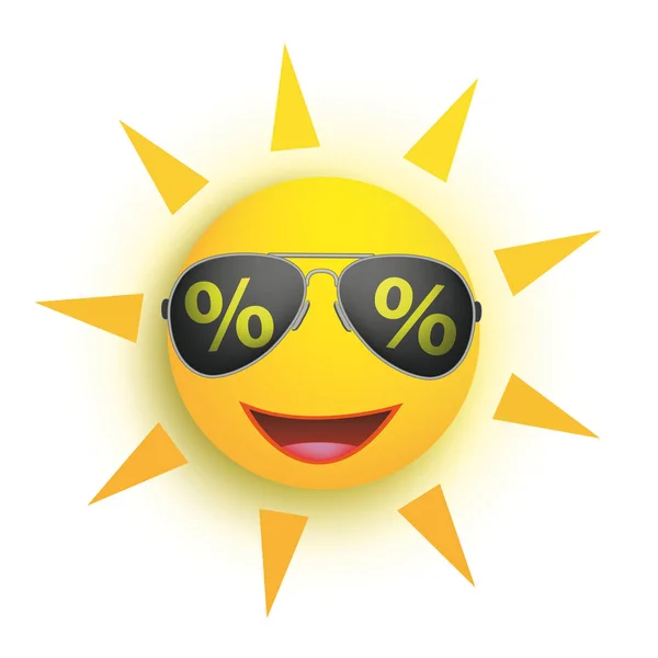 Engraçado Sol Com Óculos Sol Com Percentis Fundo Branco —  Vetores de Stock