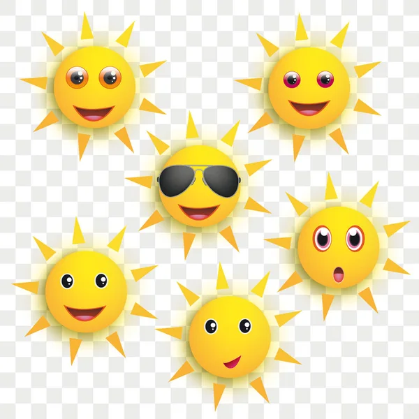 Смішні Обличчя Сонця Позначеному Фоні — стоковий вектор