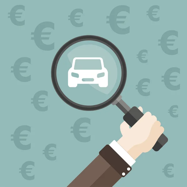 Main Humaine Avec Loupe Voiture Euros — Image vectorielle