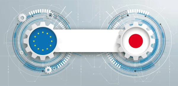 Ruedas Engranajes Con Diagrama Circuito Banderas Japón — Archivo Imágenes Vectoriales