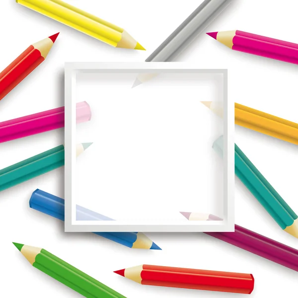白い背景に白枠と色鉛筆 — ストックベクタ