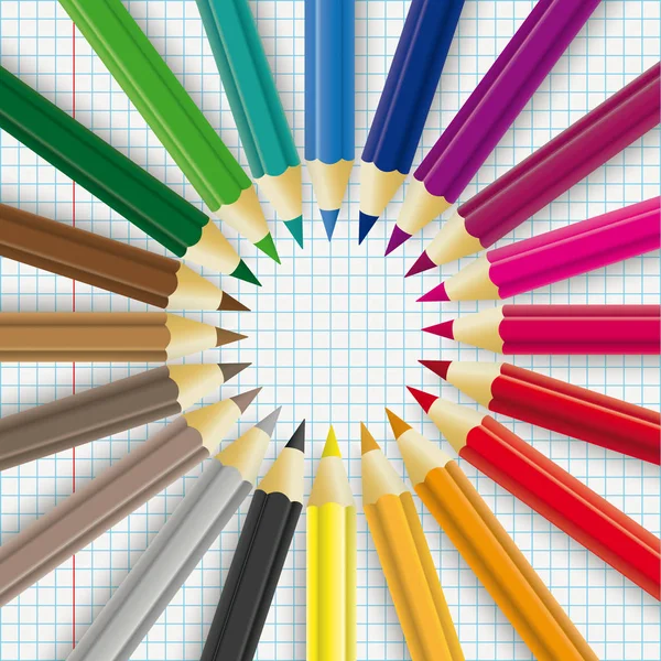 Lápices Colores Sobre Fondo Papel Comprobado — Vector de stock
