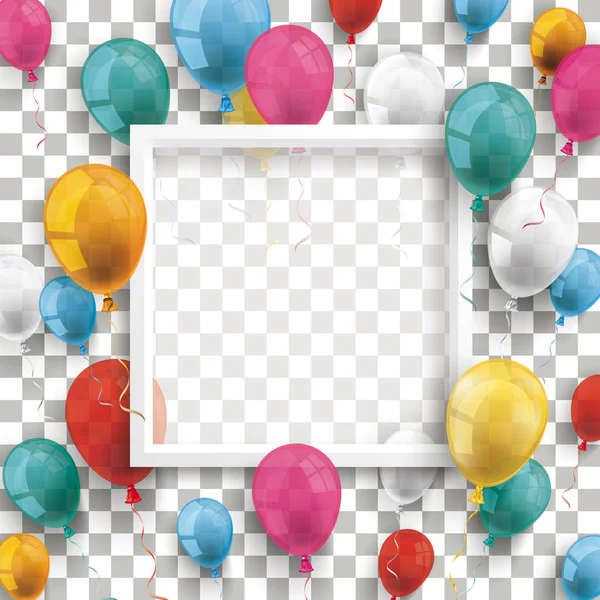 Kontrol Arka Plan Üzerinde Beyaz Bir Çerçeve Ile Renkli Balonlar — Stok Vektör