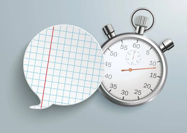 Konuşma Balonu Gri Arka Plan Üzerinde Kronometre Ile Kontrol — Stok Vektör