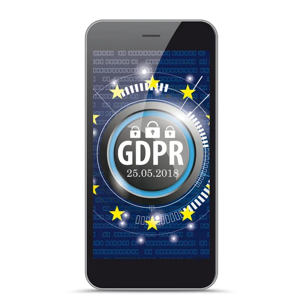 Smartphone Met Knop Gdpr General Data Protection Verordening — Stockvector