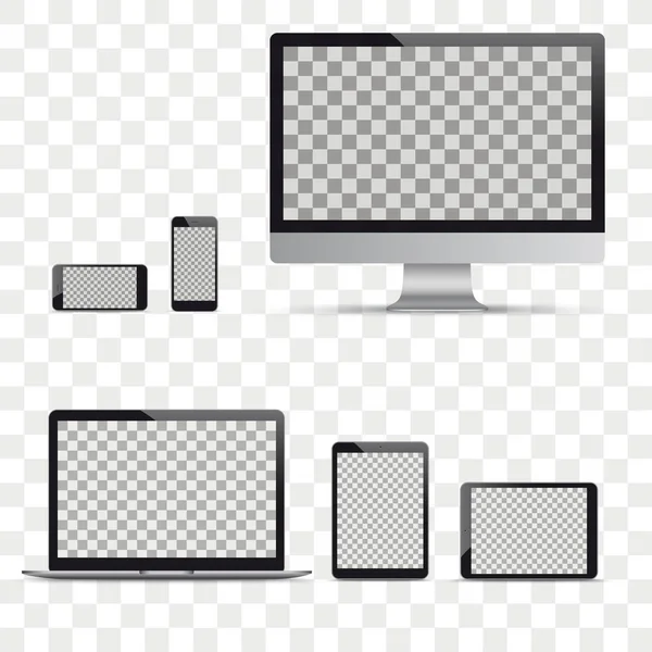 Uppsättning Realistiska Bildskärm Bärbar Dator Surfplatta Och Telefon Rutig Bakgrund — Stock vektor