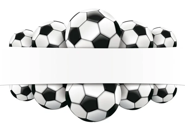 白い背景の上の古典的なサッカー ボールと紙のバナー — ストックベクタ