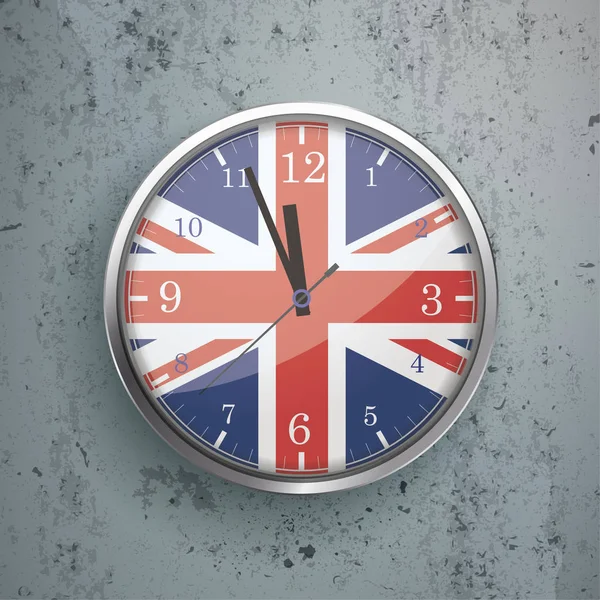 Железные Часы Флагом Великобритании Бетонной Стене — стоковый вектор