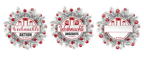 Tekst Niemiecki Weihnachtsangebote Weihnachtsaktion Tłumaczyć Boże Narodzenie Oferuje Kiermasz Świąteczny — Wektor stockowy