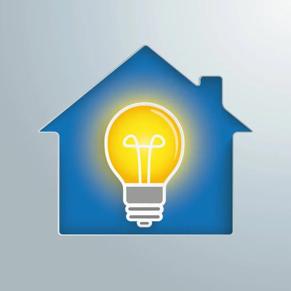 Haus Mit Einer Glühbirne Auf Blauem Hintergrund Eps Vektordatei — Stockvektor