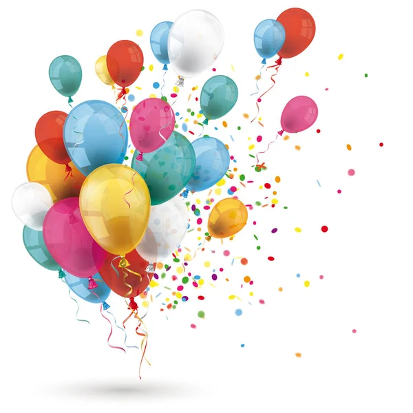 Gekleurde Ballonnen Met Confetti Witte Achtergrond Eps Vector Bestand — Stockvector