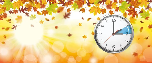 Autumn Foliage Sunlights Clock Time Change Standard Time Eps Vector — Stock Vector