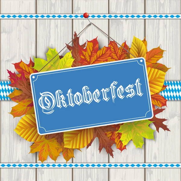 Sinal Azul Com Folhagem Outono Texto Oktoberfest Arquivo Vetorial Eps — Vetor de Stock