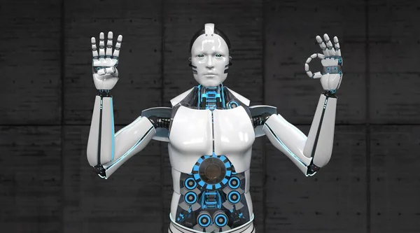 White Robot Shows Numbers His Fingers Illustration — Stock Photo, Image