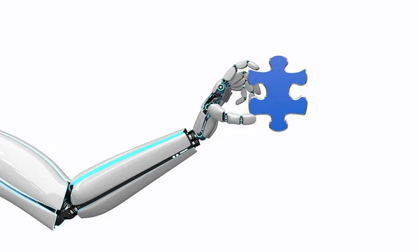 Hand Van Een Robot Met Een Stukje Van Puzzel Illustratie — Stockfoto