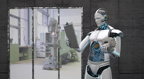 Ein Weißer Roboteringenieur Mit Klemmbrett Und Zahnrad Illustration — Stockfoto