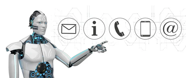 Weißer Roboter Klickt Auf Das Display Mit Kontaktsymbolen Illustration — Stockfoto