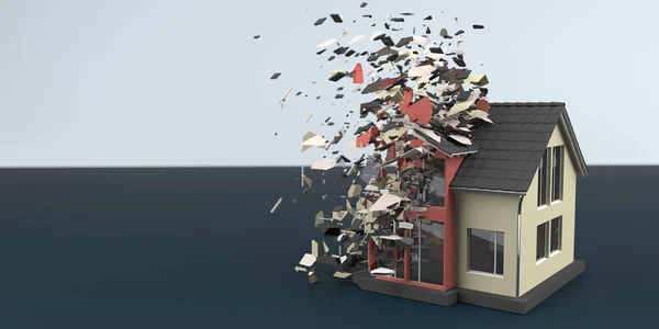 Esplosione Casa Sul Tavolo Nero Illustrazione — Foto Stock