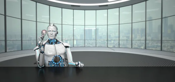 Humanoid Robot Egy Izzó Kezét Illusztráció — Stock Fotó