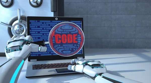 Versucht Ein Roboter Das Passwort Für Den Safe Auf Dem — Stockfoto