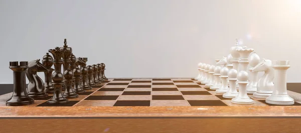 Ett Trä Schackbräde Med Vita Och Svarta Siffror Illustration — Stockfoto