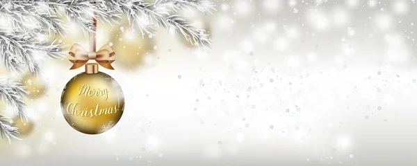 Boule Noël Dorée Avec Boucle Ruban Doré Accrochée Arbre Noël — Image vectorielle