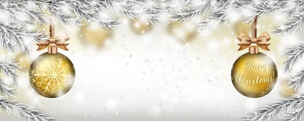 Bolas Oro Navidad Con Saludo Feliz Navidad Idiomas — Vector de stock