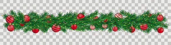 Green Christmas Twigs Red Baubles Checked Background — Stock Vector