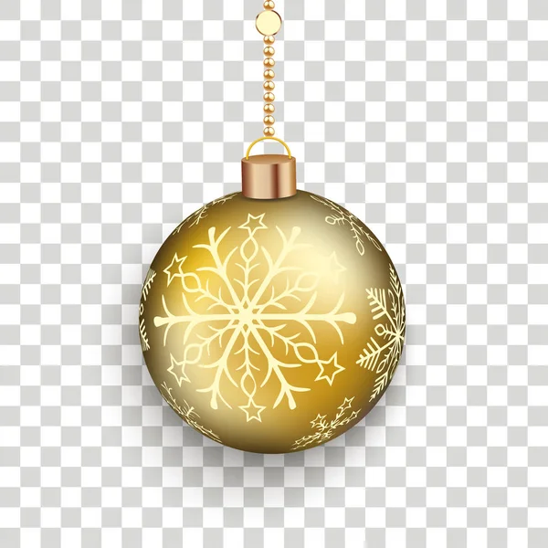 Bauble Dourado Com Flocos Neve Fundo Verificado — Vetor de Stock