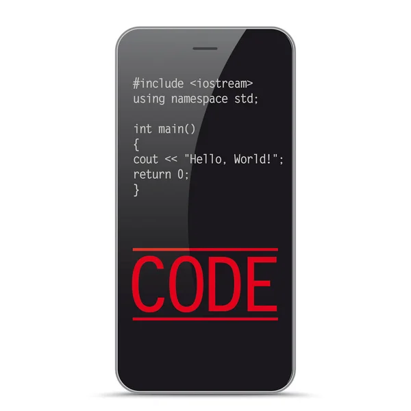 Smartphone Avec Code Hello World — Image vectorielle