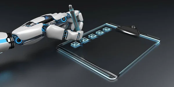 Hand Van Een Robot Met Controlelijst Het Klembord Illustratie — Stockfoto