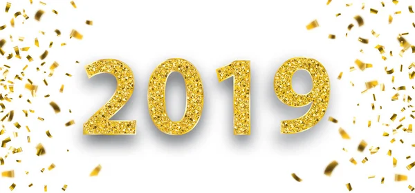 Confetti Met Gouden Tekst 2019 — Stockvector