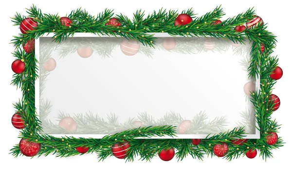 Vektör Çizim Noel Afiş Twigs Kırmızı Baubles Ile Beyaz Bir — Stok Vektör