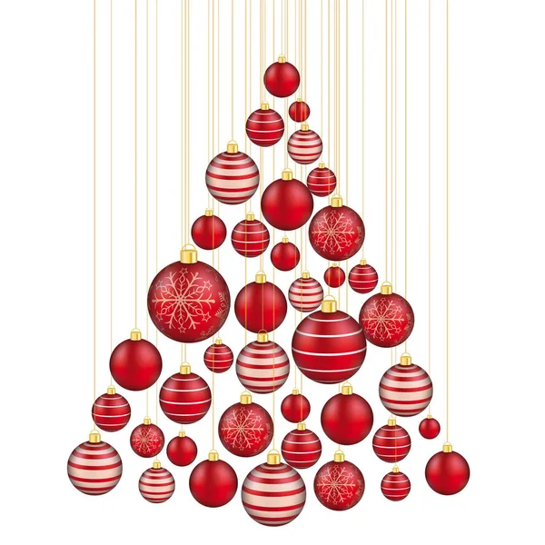 Εικονογράφηση Διάνυσμα Σχήμα Χριστουγεννιάτικο Δέντρο Κόκκινα Στολίδια Λευκό Φόντο — Διανυσματικό Αρχείο