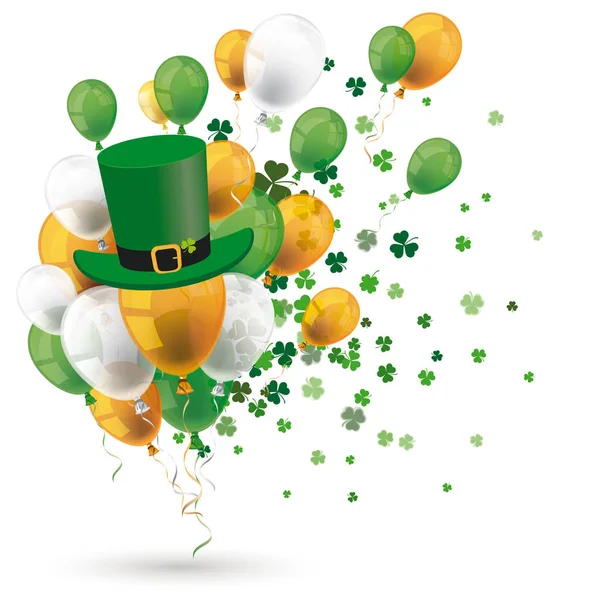 Illustration Vectorielle Ballons Verts Orange Avec Trèfles Chapeau Vert Sur — Image vectorielle