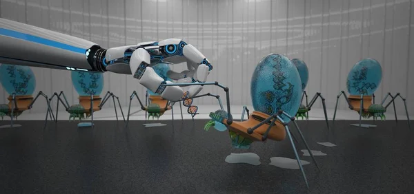 Mano Robot Con Dna Ragni Nanobot Illustrazione — Foto Stock