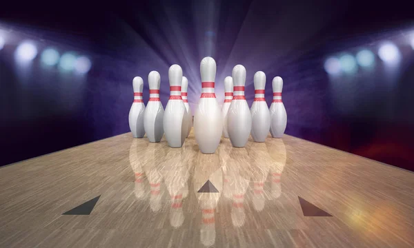 Bowling Stift Däck Med Röda Pins — Stockfoto