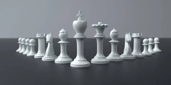 Bílá Šachy Figurkami Černém Stole Obrázek — Stock fotografie
