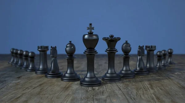 Pions Échecs Noirs Sur Table Bois Illustration — Photo