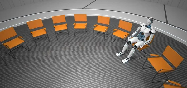 Een Humanoïde Robot Zit Een Futuristische Ruimte Tijdens Een Sessie — Stockfoto