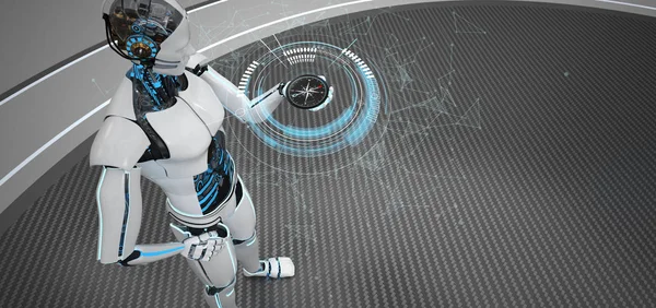 Robô Humanóide Com Uma Bússola Mão Ilustração — Fotografia de Stock