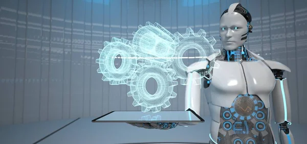 Rodas de engrenagem Humanoid Robot Tablet PC — Fotografia de Stock