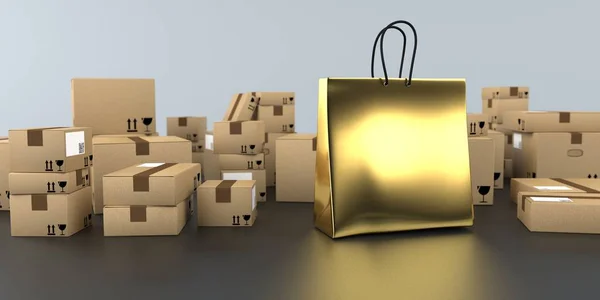 Envío Cartones Golden Shopping Bag — Foto de Stock