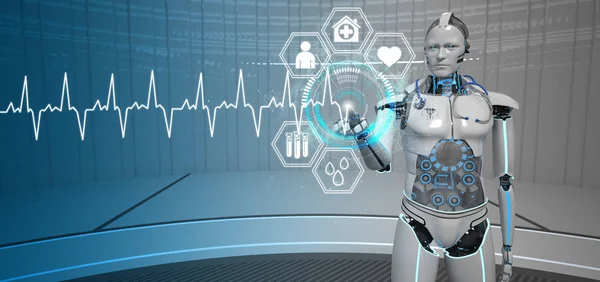 Humanoid Robot Medical Assistant Click ECG — Stock Photo, Image