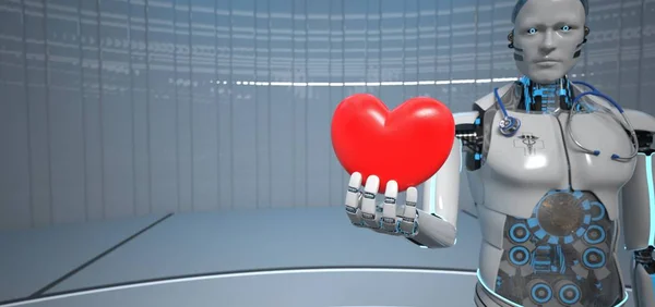 Cardiologista Coração de Robô Humanoide — Fotografia de Stock