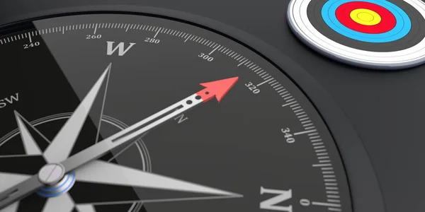Schwarzer Kompass Mit Ziel Auf Schwarzem Hintergrund Illustration — Stockfoto